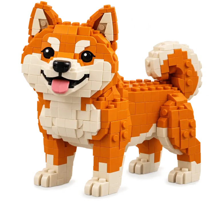 The brick-built BRICK SHIBA mascot